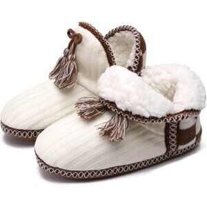 ⚡Women Knit Khaki White Cotton Knit Faux Cashmere Quilted Warm Ankle Indoor Boot